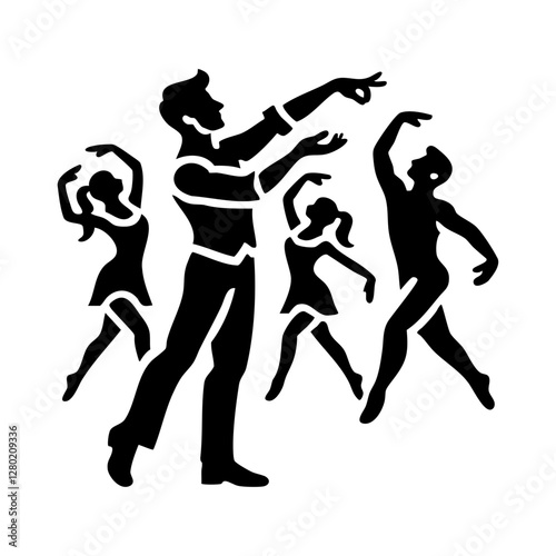 Silhouette of Dance Instructor Leading Ballet Class