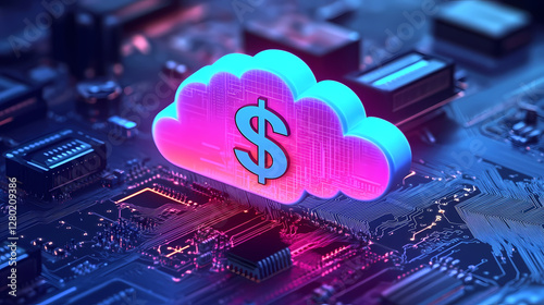 Cloud-shaped Object with Dollar Sign on Circuit Board