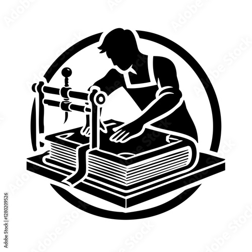 Silhouette of a Bookbinder Pressing Handmade Books