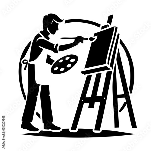 Silhouette of an Artist Painting on Easel
