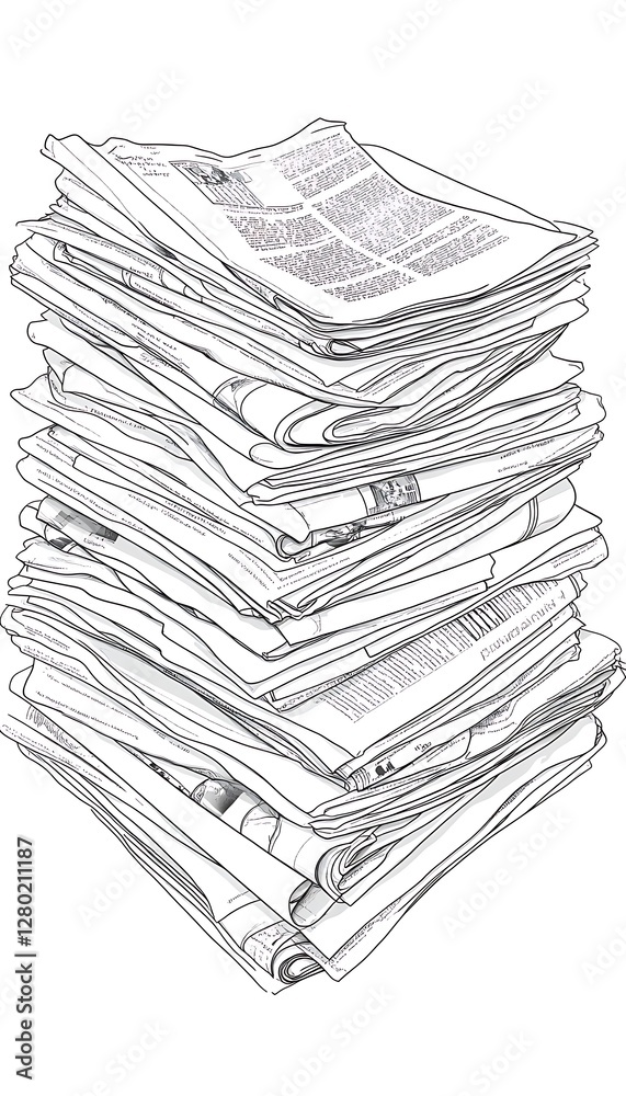 Stacked Newspapers, Pile, Recycling, Background Text Stacked Newspapers, Pile, Recycling, Background Text