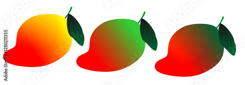 group of Mango. Fresh ripe mango with green leaves isolated on white