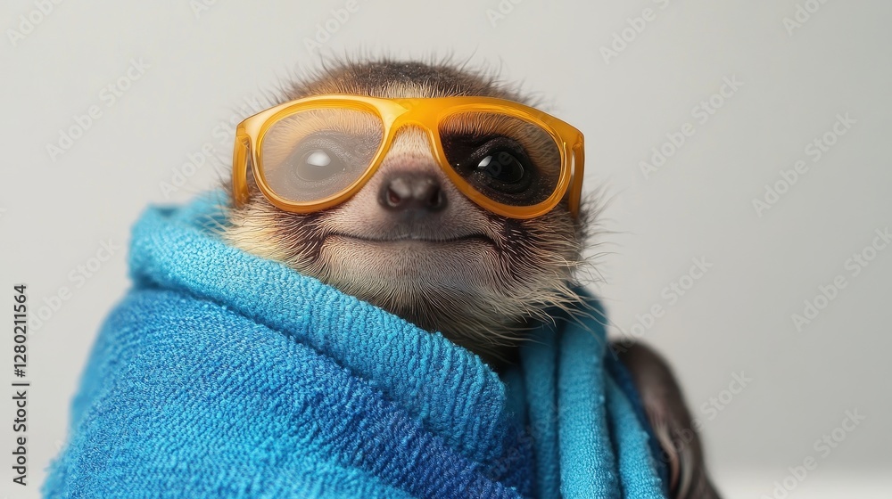 Fototapeta premium Adorable Meerkat in Sunglasses and Towel