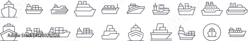 Passenger, Cargo and Cruise Set of Thin Icons. Editable Stroke. Perfect for Web Sites, Books, Cards, Apps