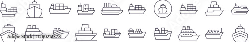 Passenger, Cargo and Cruise Pack of Thin Icons. Editable Stroke. Perfect for Web Sites, Books, Cards, Apps