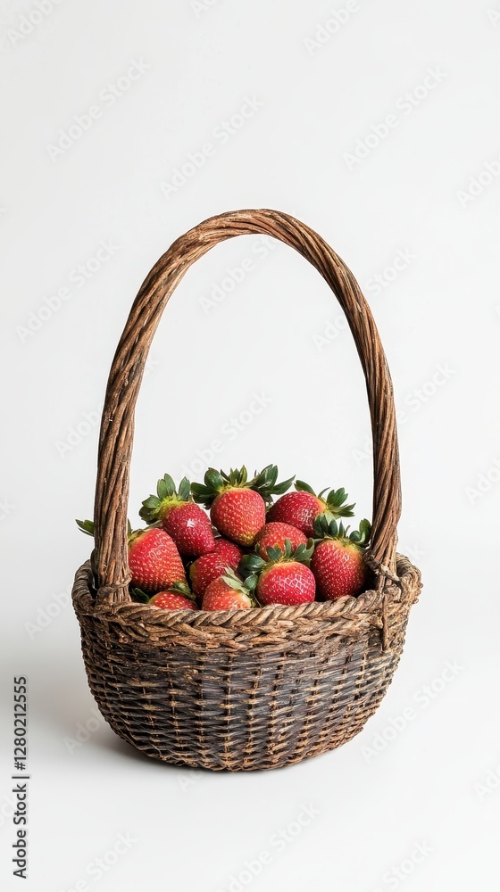 Rustic Charm: A Wicker Basket Overflowing with Fresh Strawberries Rustic Charm: A Wicker Basket Overflowing with Fresh Strawberries