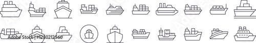 Passenger, Cargo and Cruise Related Icon Set. Editable Stroke. Perfect for Web Sites, Books, Cards, Apps