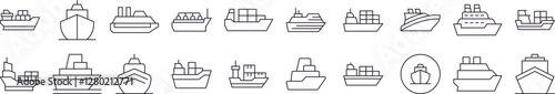 Passenger, Cargo and Cruise Related Line Icons for Web Sites, Books, Cards, Apps. Editable Stroke. Perfect for Web Sites, Books, Cards, Apps