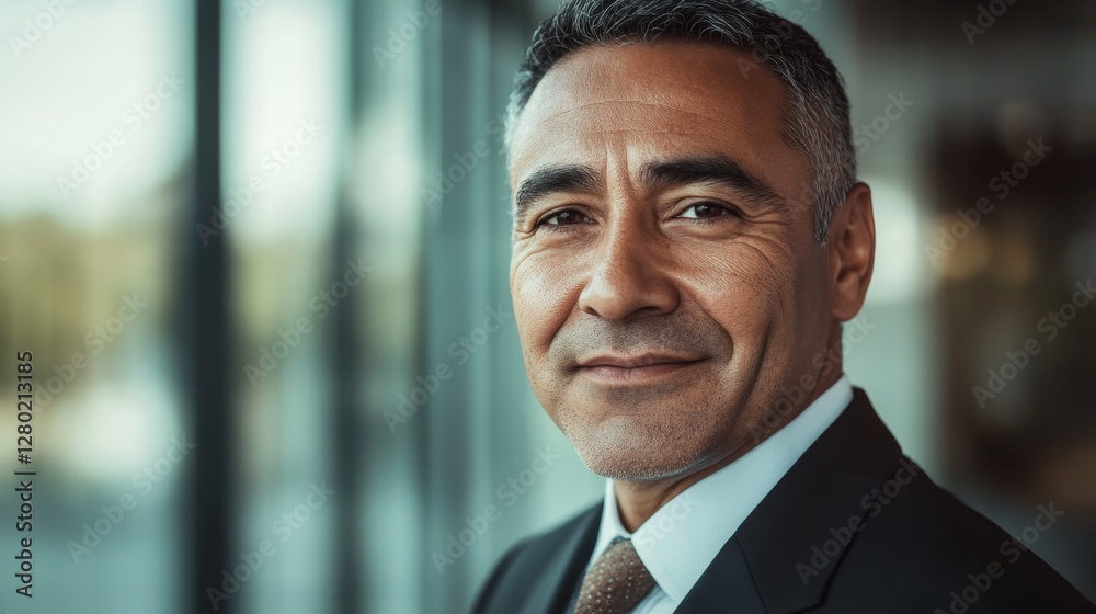 Confident Mature Man Smiling in a Modern Professional Setting Confident Mature Man Smiling in a Modern Professional Setting