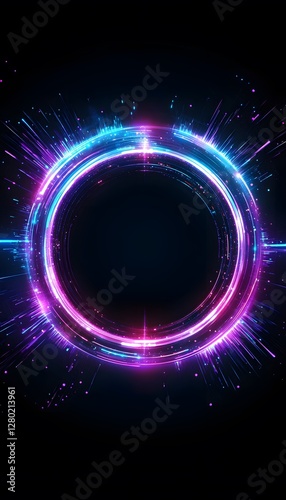 A Beautiful Circular Neon Light Display Against a Black Background