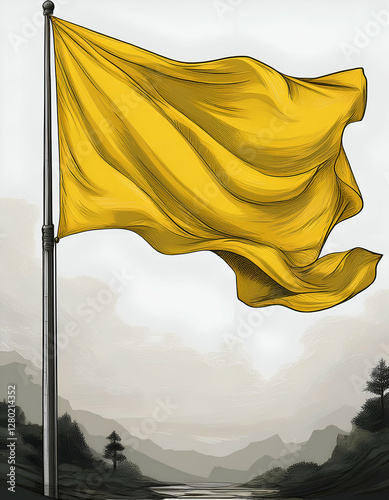 yellow flag isolated in white and waving 