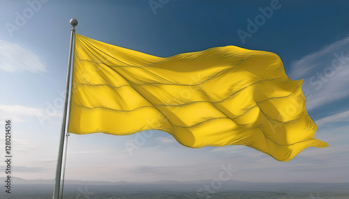 yellow flag isolated in white and waving 