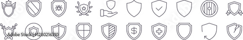 Shield Icon Set for UI, Placards, Books, Apps. Editable Stroke. Perfect for Web Sites, Books, Cards, Apps