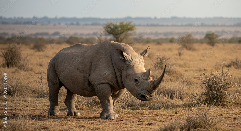 Rhino Walking in African Savannah Landscape Wildlife Animal Photography Rhino Walking in African Savannah Landscape Wildlife Animal Photography