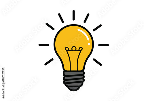 Clip art idea light bulb. A bright yellow light bulb with black outline and rays emanating from it. Vector illustration design.