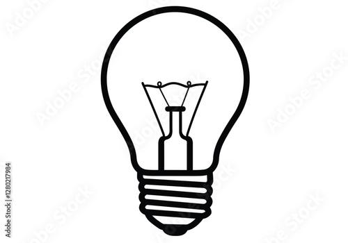 Black and white light bulb clip art. This image shows a simple, black-and-white vector illustration of a light bulb with a visible filament and screw base. Vector illustration design.