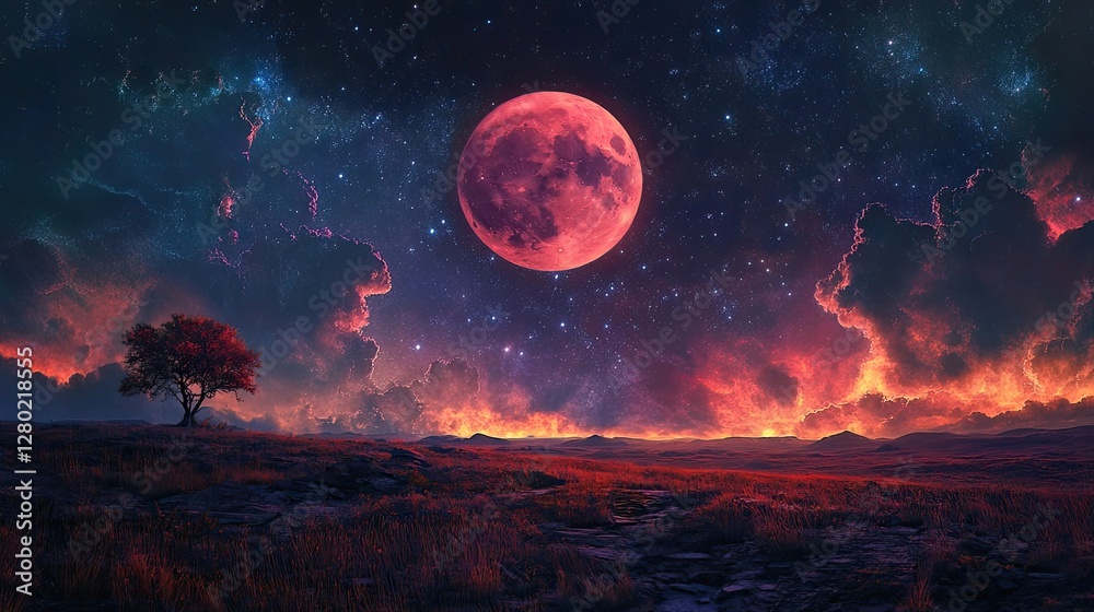 Full moon, lunar eclipse with Mars, red moon Full moon, lunar eclipse with Mars, red moon