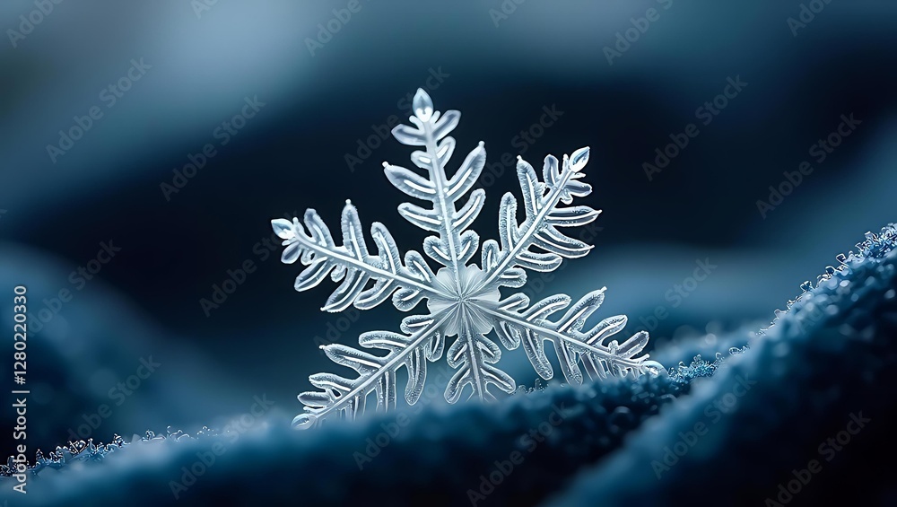 Close-Up of a Single Snowflake Resting on Dark Fabric Close-Up of a Single Snowflake Resting on Dark Fabric