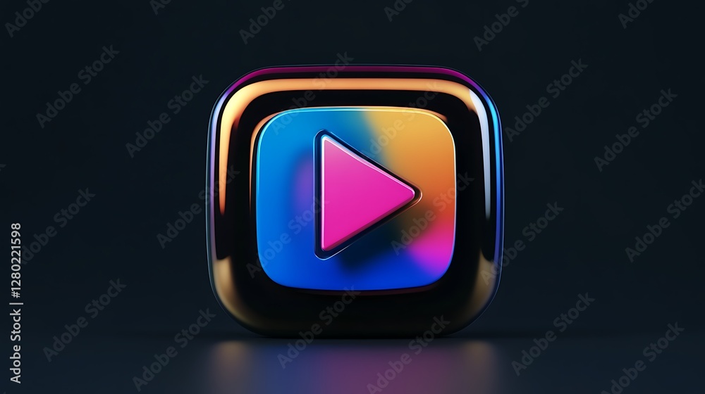 Iridescent Play Button: 3D Render on Dark Background AI Generated Iridescent Play Button: 3D Render on Dark Background AI Generated