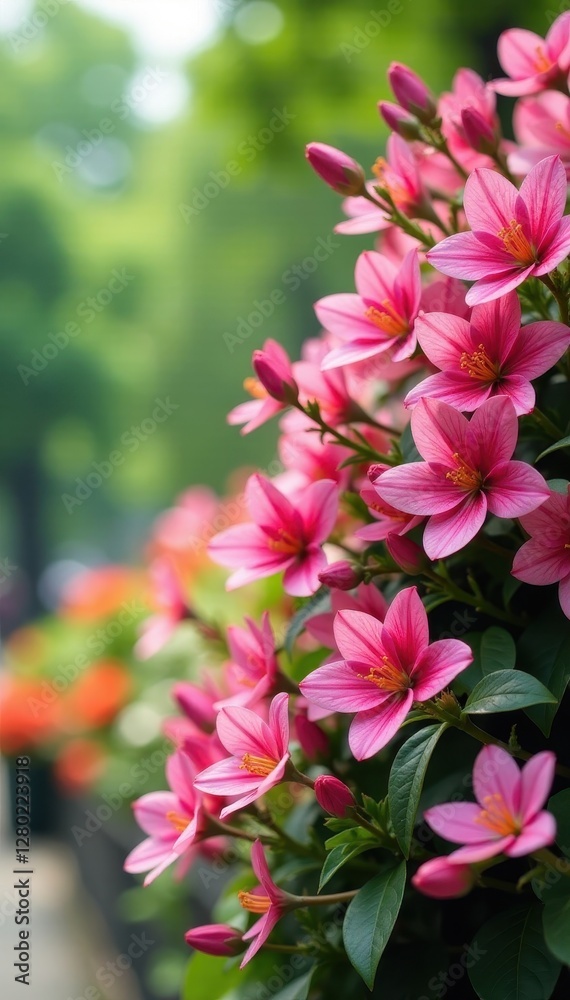 Fototapeta premium Stunning pink floral display, Central Park backdrop NYC summer , image, photography, sexy