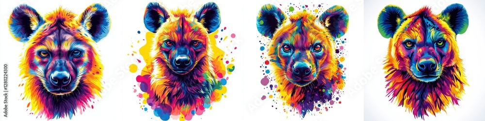 Fototapeta Vibrant Hyena Portrait Collage Artistic Rendition Wild Animal Faces Bold Color Pop Graphic Design Elements