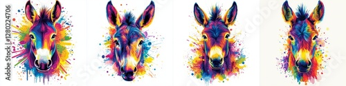 Colorful Animal Donkey Head Portraits Collection Abstract Painting Style Bright Hues Expressionistic Renderings