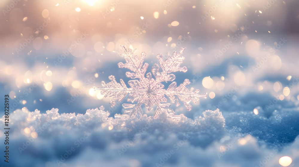 Snowflakes On Snow - Christmas And Winter Background - Natural Snowdrift Close Up With Abstract Light Snowflakes On Snow - Christmas And Winter Background - Natural Snowdrift Close Up With Abstract Light