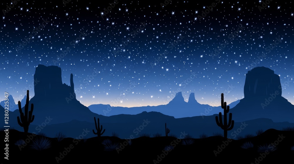 Fototapeta premium Pixelated Western Landscape Silhouette Under Starry Night Sky Capturing Retro Gaming Aesthetics And Nostalgic Desert Adventure