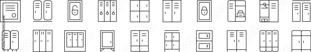Locker Set of Thin Icons. Editable Stroke. Perfect for Web Sites, Books, Cards, Apps Locker Set of Thin Icons. Editable Stroke. Perfect for Web Sites, Books, Cards, Apps