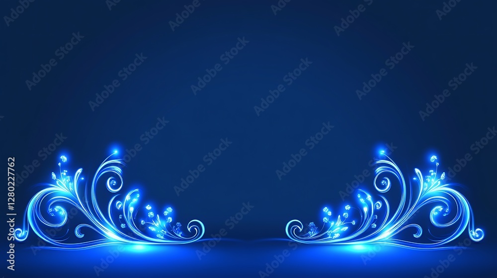Glowing Blue Floral Design Elegant Swirls Background Glowing Blue Floral Design Elegant Swirls Background