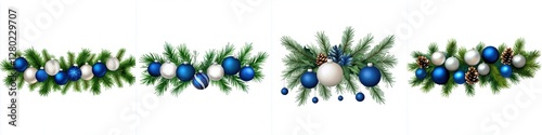 Festive Christmas Ornaments with Evergreen Branches Garland Holiday Celebration Decor Arrangements