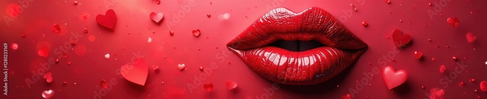 Abstract red lip print with heart shape, Valentine's theme, love symbol, kiss Abstract red lip print with heart shape, Valentine's theme, love symbol, kiss