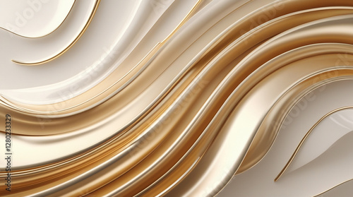 abstract art piece featuring sleek curved waves of gold rendered in a rich sumptuous elegance set against a luxurious soft focus background, waves pattern