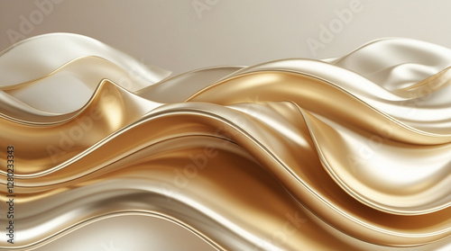  abstract art piece featuring sleek curved waves of gold rendered in a luxurious soft focus background, golden silk background