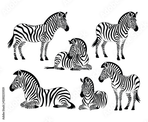 Black and White Zebra Silhouette Collection Vector Template