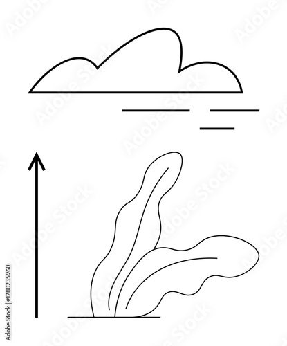 Cloud arrow and abstract plant symbolize growth aspirations nature simplicity, minimalism, potential, and progress. Ideal for inspiration, motivation, education, sustainability, natural beauty