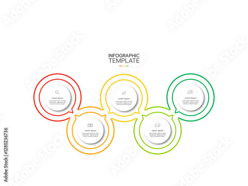 Timeline infographic template. Concept with 5 circular or steps and marketing icons. Vector illustration.