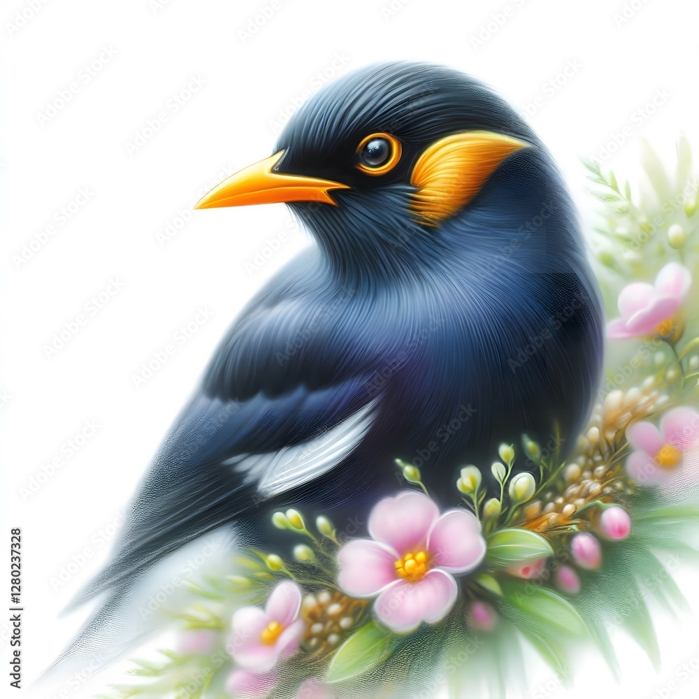 Naklejka premium 구관조, 파스텔화, jpeg (Hill myna, pastel painting, jpeg)