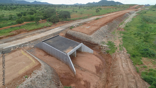 Aerial View of Precast Concrete Culvert Assembly