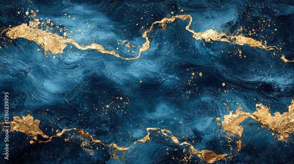 Blue and gold marble background with elegant deep blue sea waves and gold accents Blue and gold marble background with elegant deep blue sea waves and gold accents