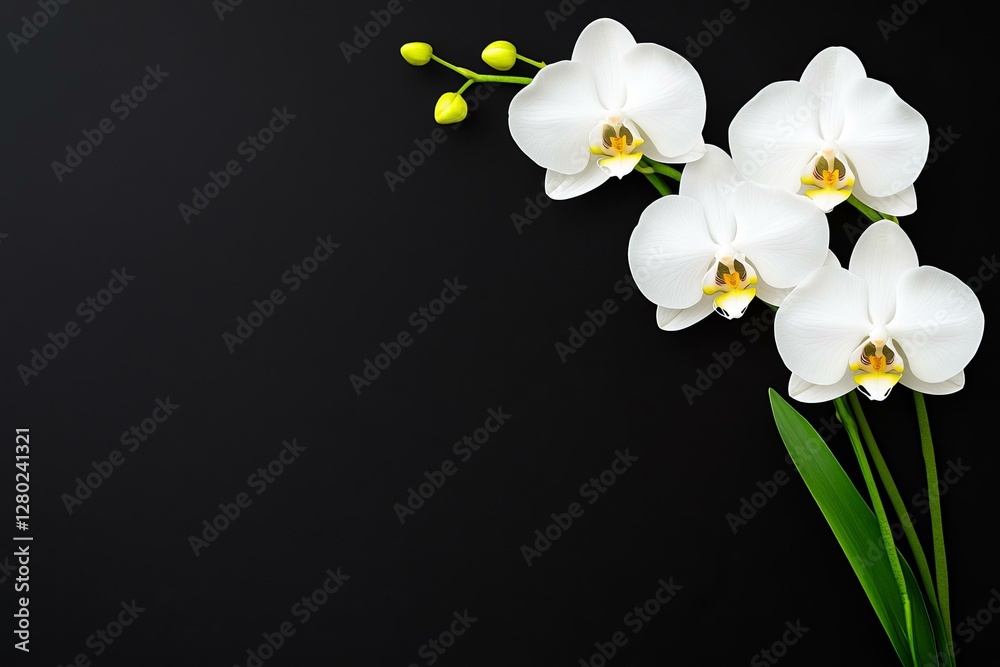 Fototapeta premium Elegant white orchid flowers studio photography dark background close-up floral beauty