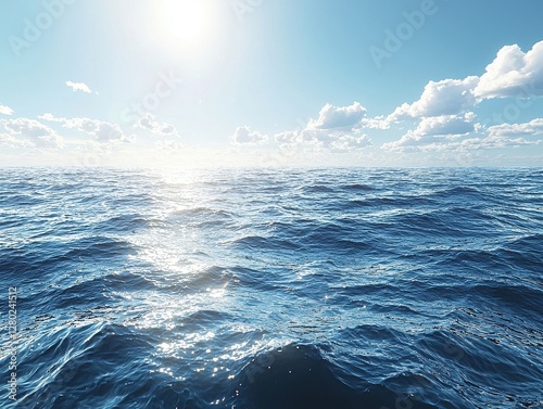 Underwater perspective of the blue ocean surface with sunlight filtering through the water photo