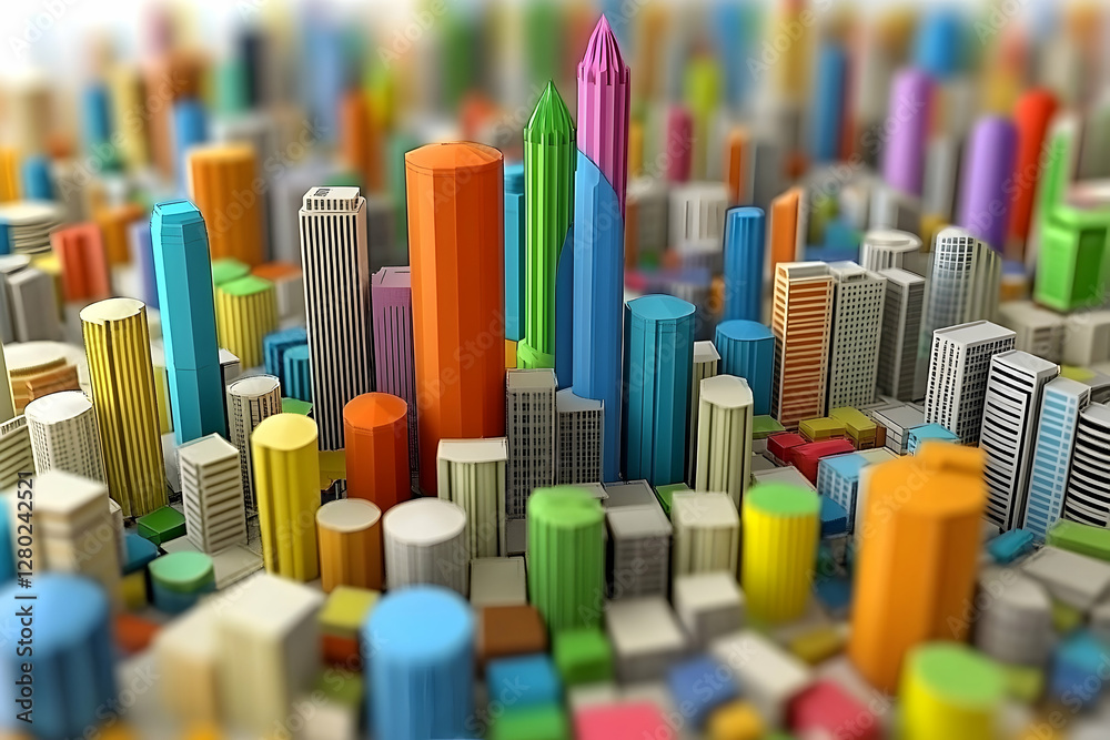 Vibrant Cityscape in Abstract Style with Colorful Buildings Vibrant Cityscape in Abstract Style with Colorful Buildings