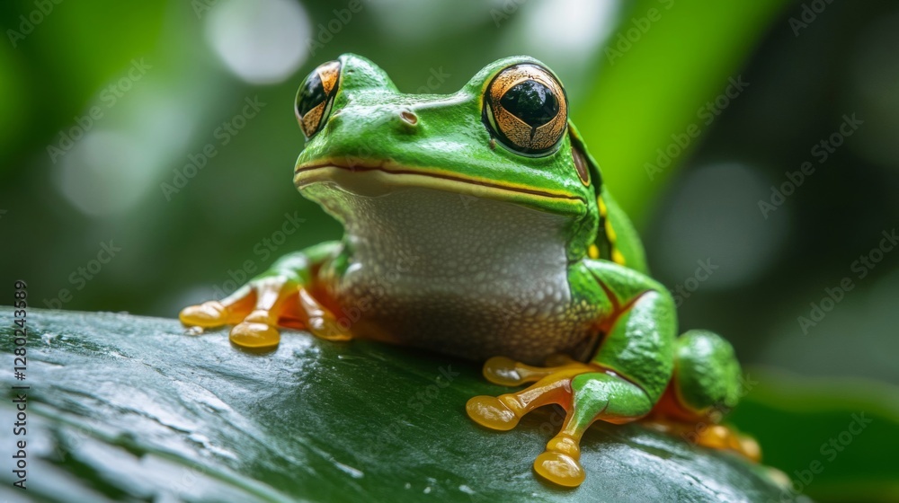 Green Frog on a Leaf in a Rainforest Green Frog on a Leaf in a Rainforest