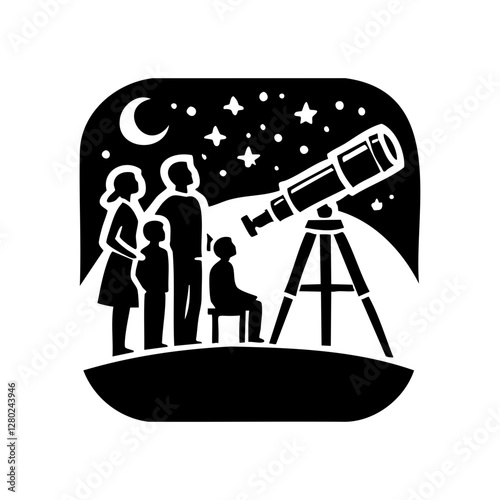 Family Stargazing with Telescope Under Night Sky