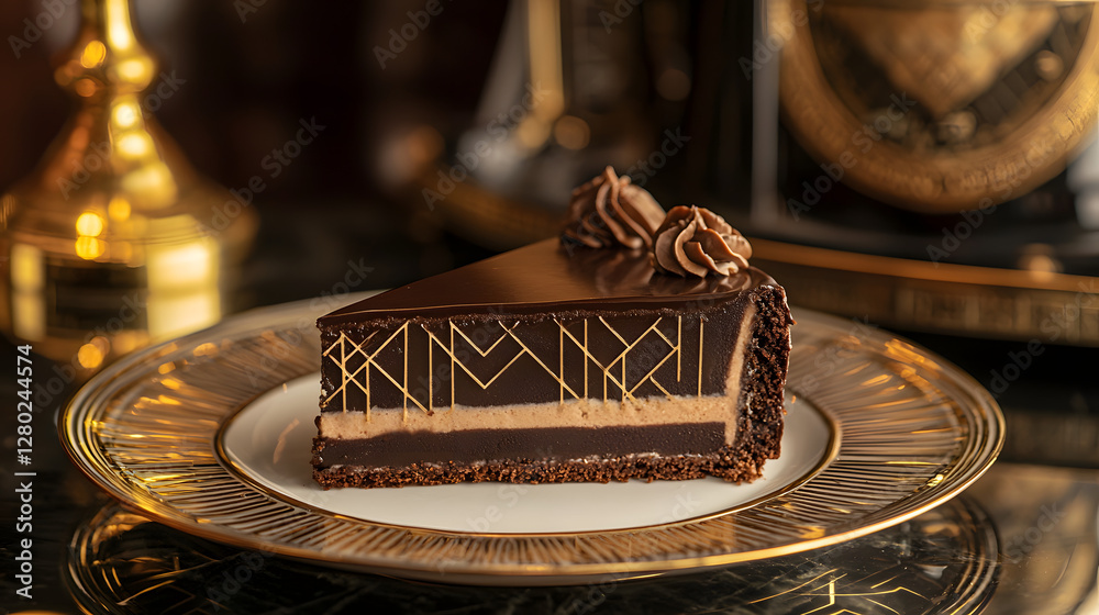 Fototapeta premium Exquisite Art Deco Inspired Chocolate Cake with Elegant Design and Sophisticated Presentation