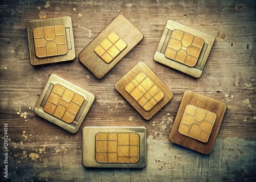 Retro SIM card photography: a vintage telecom collection, realistic and detailed. photo