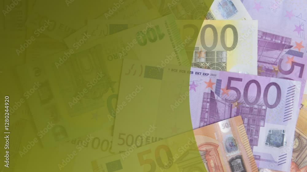 Business and finance - animated background for text on the background of euro banknotes on a gold background