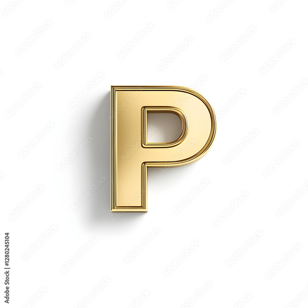 Golden Three Dimensional Letter P on White Background Golden Three Dimensional Letter P on White Background