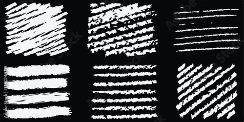 vector collection features a chalk doodle set, pencil scribble texture collection, vector punk charcoal brushstrokes, grungy hand-drawn crayon textures, lines, highlights, and underlines, all on a bla